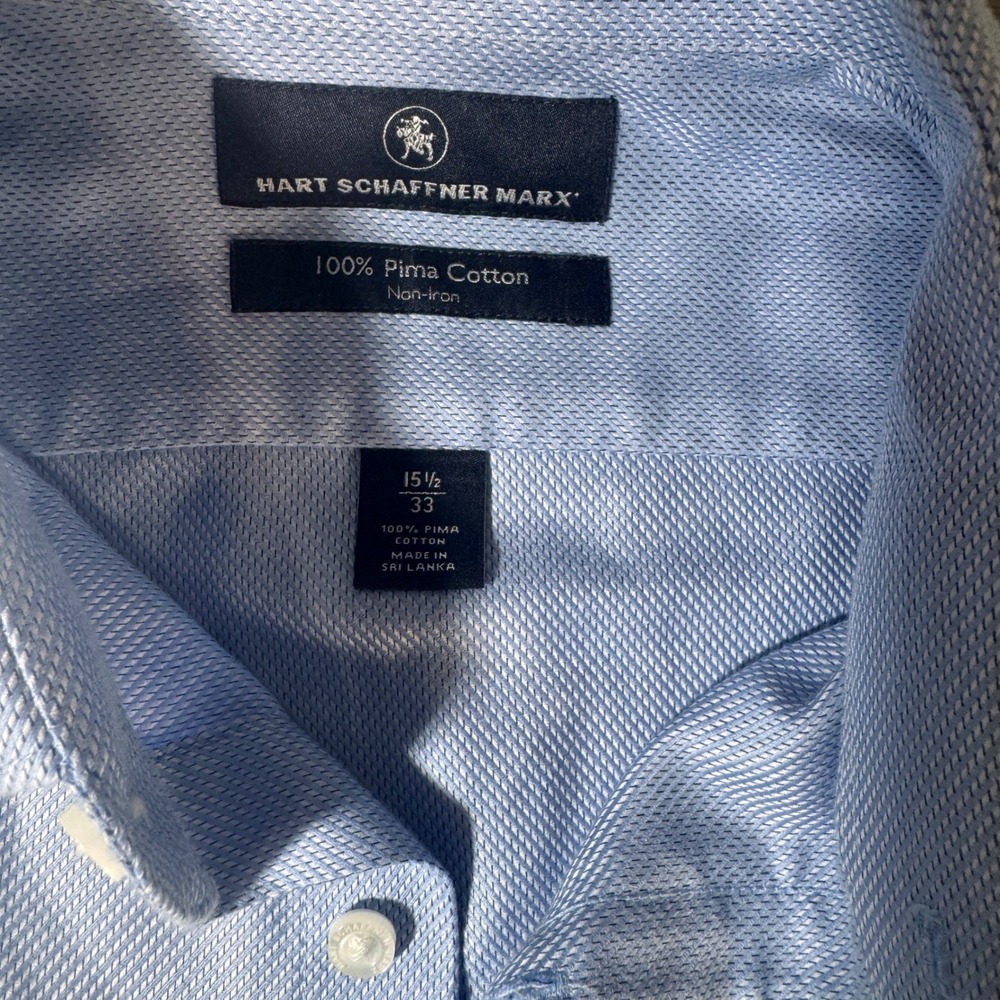 Hart Schaffner Marx Mens 15.5 33 Blue Pima Cotton Non-Iron Dress Shirt Long Slv - Picture 3 of 8